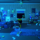 The main character hangs out alone in his room filled with a sick blue glow.